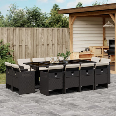 Hokku Designs 13 Piece Patio Dining Set With Cushions Black Poly Rattan