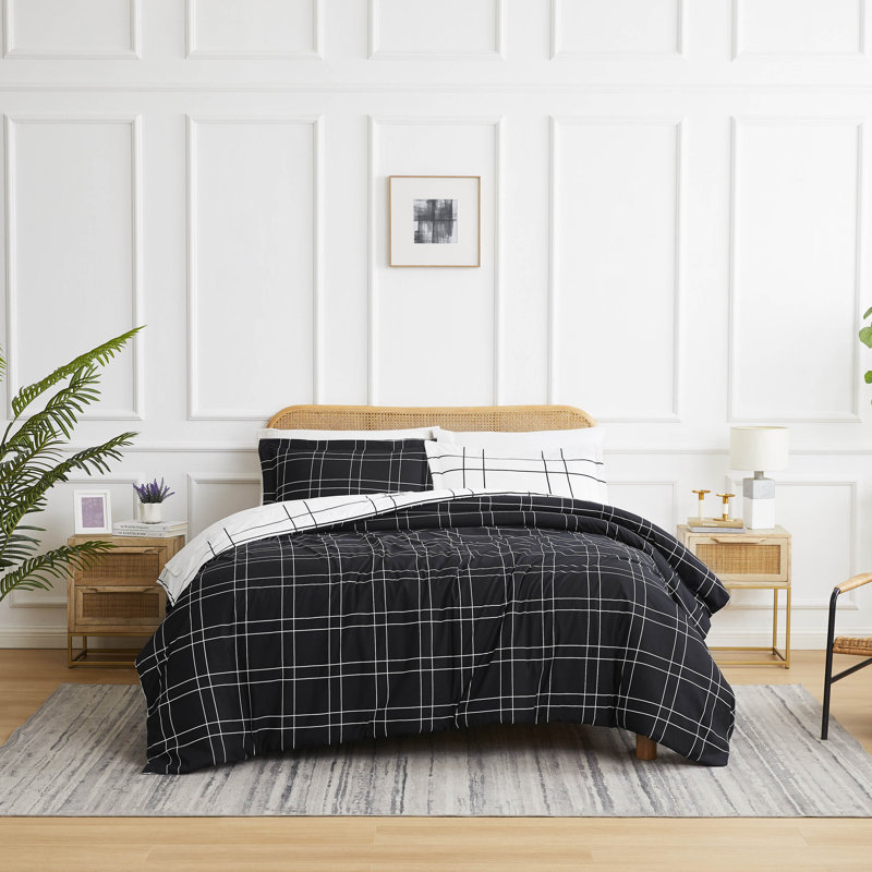 Urban Grid oversized Reversibe duvet cover set, Full Duvet Cover + 2 Full Pillow Shams