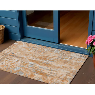 Tapis extérieur lavable abstrait orange et gris 3 pi x 5 pi