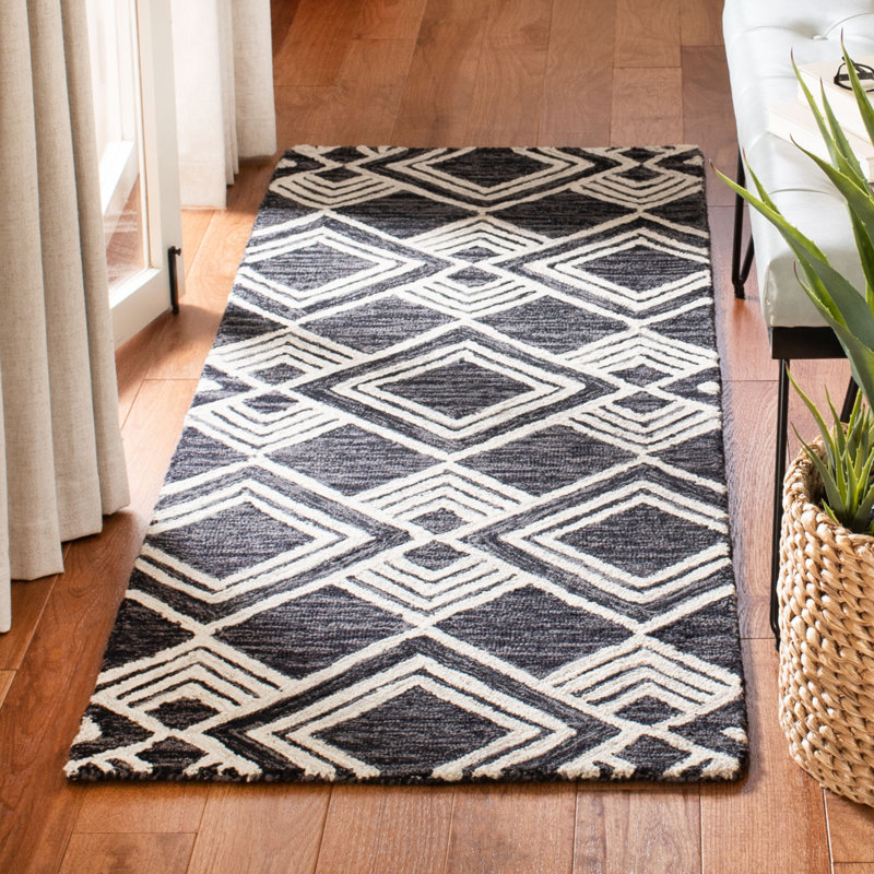 Tapis géométrique en laine touffeté à la main Vedika, Tapis de couloir 2 pi 3 po x 7 pi
