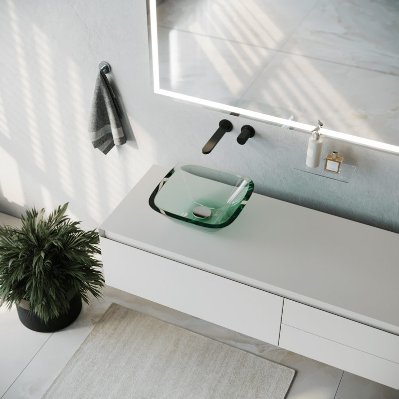 Lavabo-vasque de salle de bain carré en verre avec bonde mini-baignoire