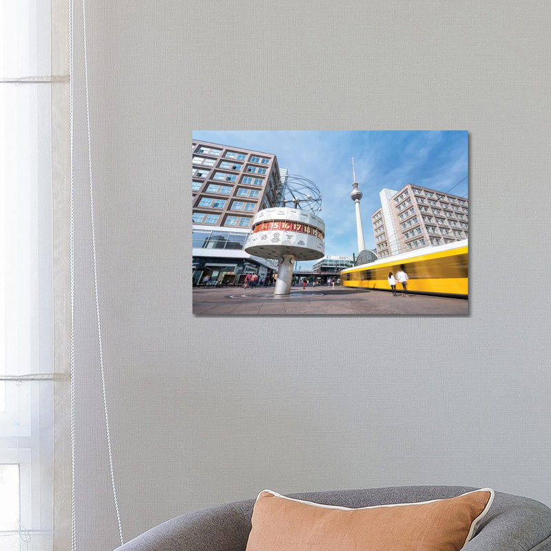 Berlin Television Tower (Fernsehturm Berlin) and World Clock (Weltzeituhr) at Alexanderplatz by Jan Becke - Wrapped Canvas Rectangle Print