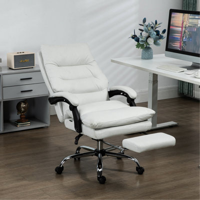 Chaise blanc crème avec dispositif d'inclinaison, repose-pieds, double rembourrage, roues pivotantes, fonctions de chauffage et de massage blanc bureau, caractéristiques