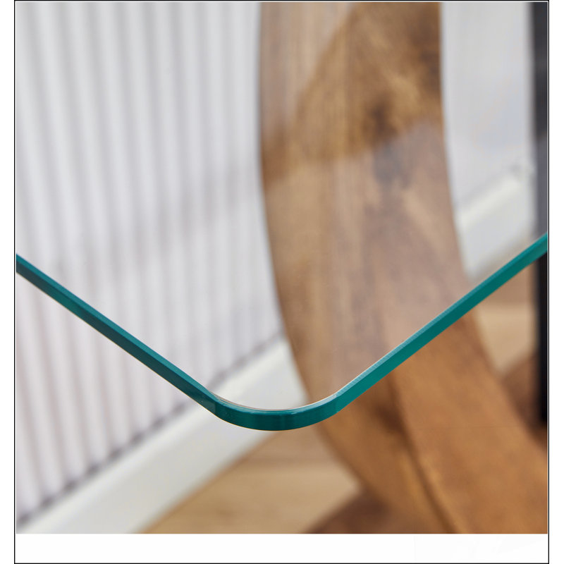 Table rectangulaire moderne en verre minimaliste avec plateau en verre trempé de 0,31 po et pieds autocollants en bois aggloméré