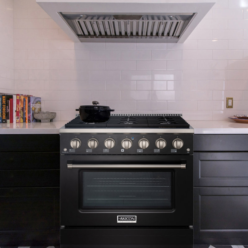 Akicon 36" Black Stainless Steel Convection Gas Range with 6 Burners