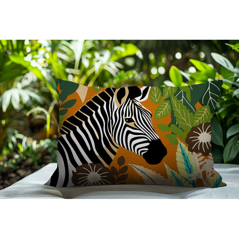 Oreiller rectangulaire réversible intérieur / extérieur Zyri Zebra, Orange, H 14 po x l 20 po