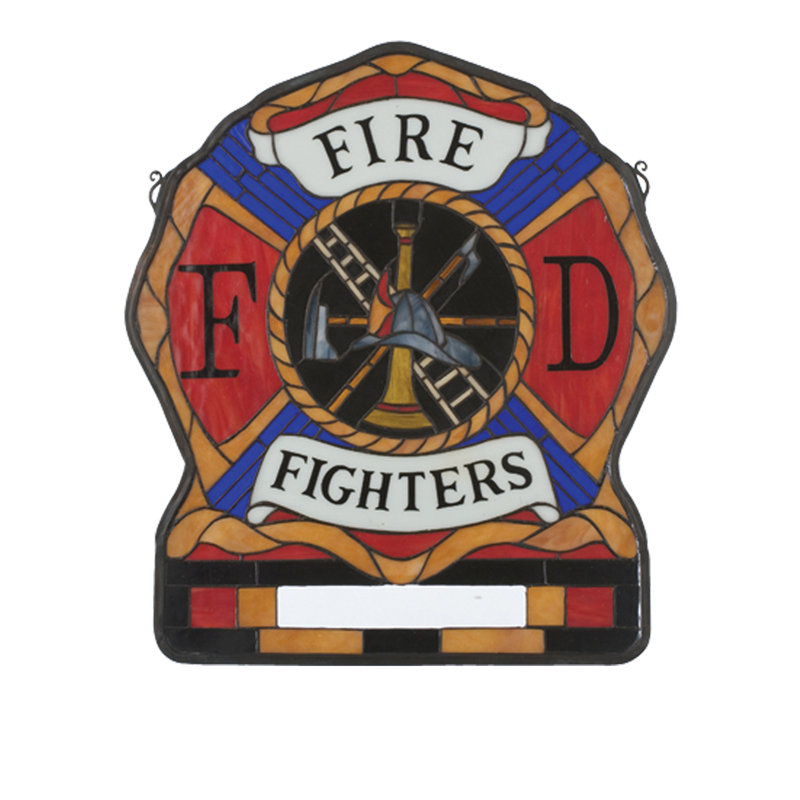 20"W X 23"H Personalized Fireman's Shield Stained Glass Window