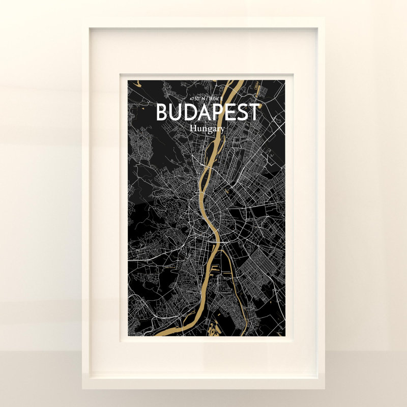 Carte de la ville de Budapest, impression, Luxe, H 36 po x l 24 po x P 0,05 po