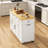 59" Rolling Mobile Kitchen Cart With Drop Leaf & Hidden Trash Storage Cabinet, Kitchen Island Table On Wheels With Drawer And Storage Cabinet, Towel Rack & Power Outlet For Kitchen-1566828395
