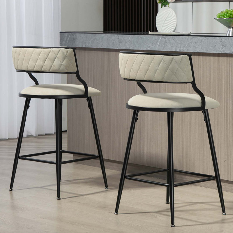 Ensemble de tabourets de bar à hauteur de comptoir 2,26 po avec base thermolaquée et repose-pieds, Crème, crème