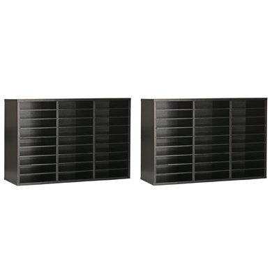 27-Compartment Adjustable Wood Literature Organizer for Mailroom, Office and Classroom