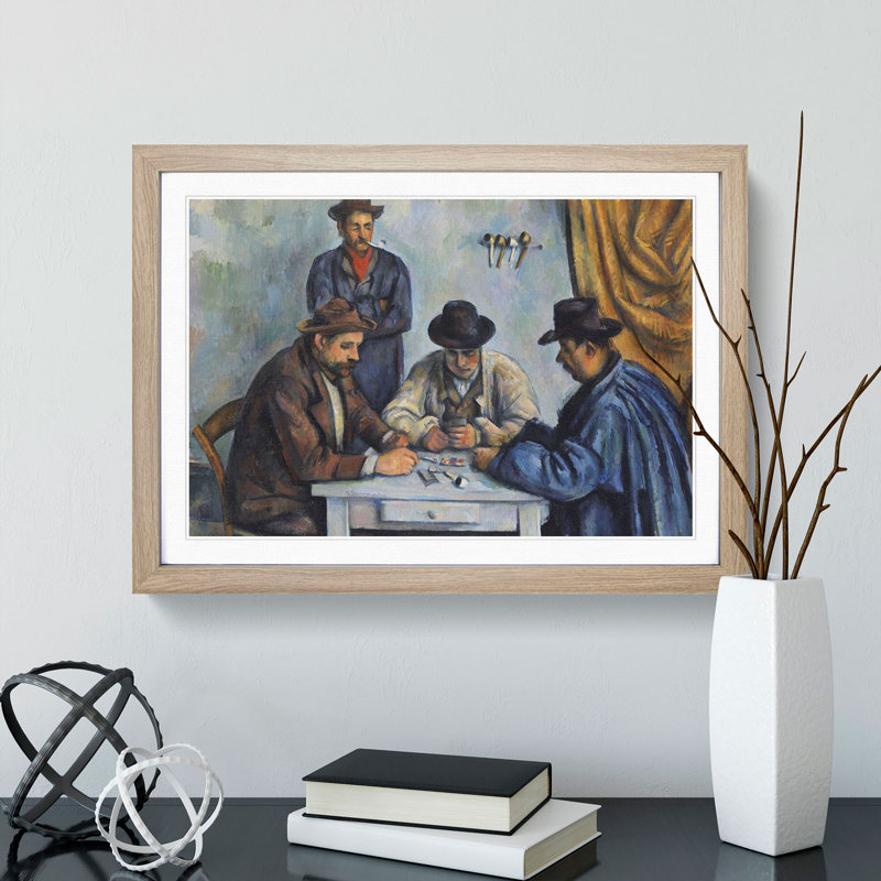 The Card Players Vol.1 by Paul Cezanne - Picture Frame Painting on MDF, 27cm H x 36cm W x 2cm D, Oak Framed