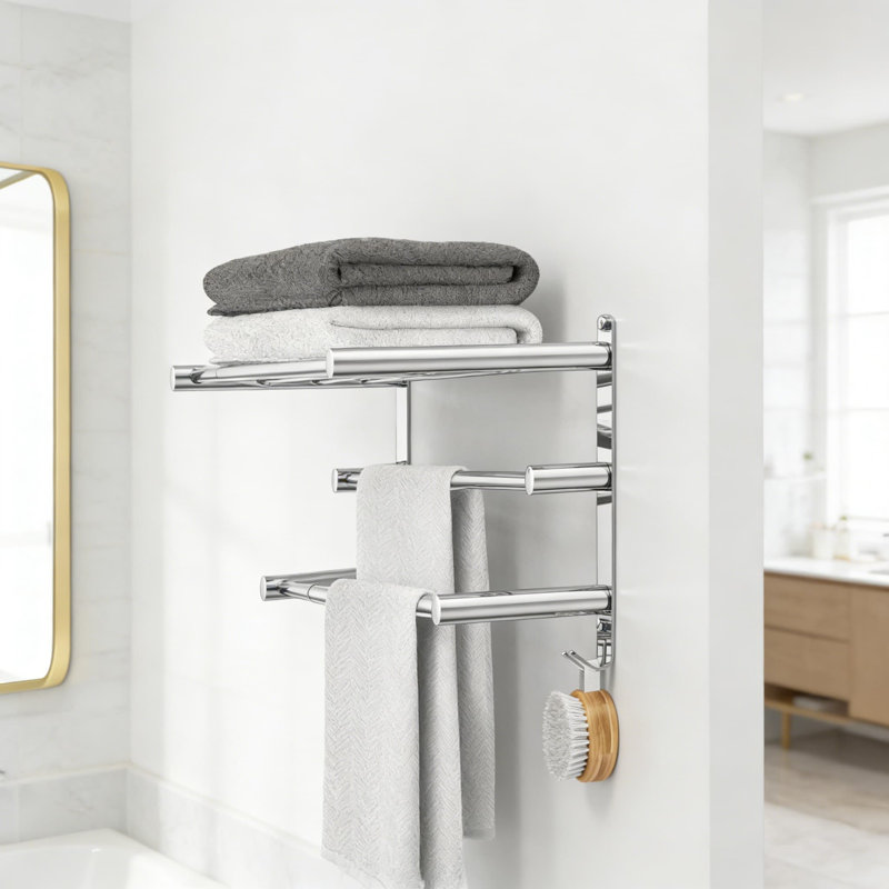 Barre à serviettes ajustable en acier inoxydable pour fixation murale dans la salle de bain - pas d'adhésif ou d'installation à vis - Porte-serviettes de douche extensible pour la cuisine - Porte-serviettes multicouche