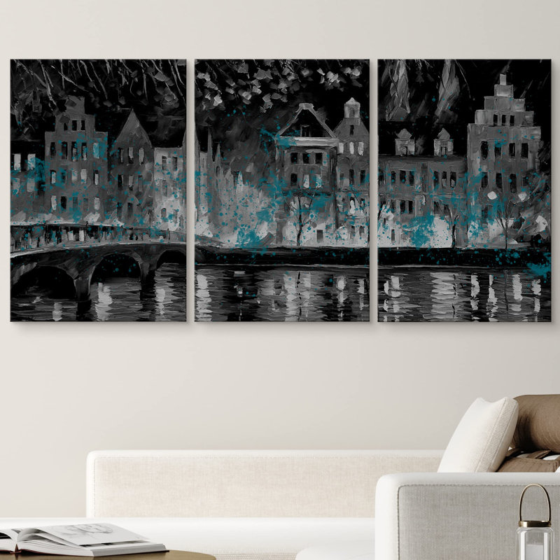 Blue River Bridge, décorations murales pour le salon de la chambre à coucher, Toile tendue, H 24 po x l 48 po