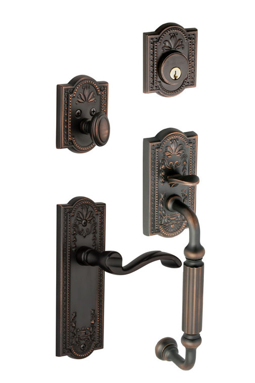 Parthenon Handleset with Single Cylinder Deadbolt and F Grip with Portofino Lever