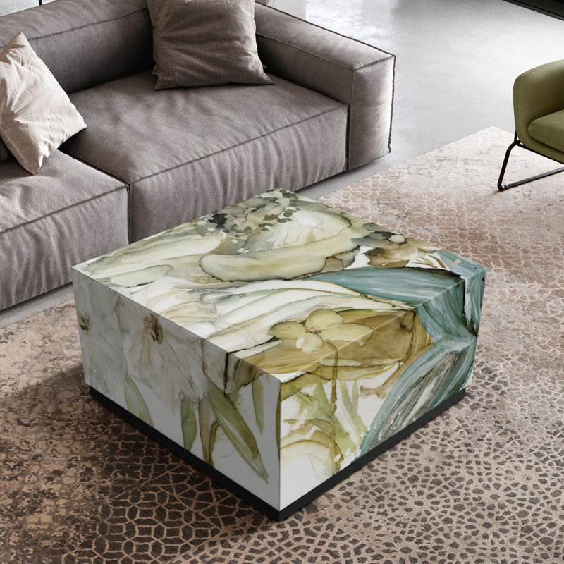 Reverse Printed Beveled Art Glass Cocktail Table Coffee Table