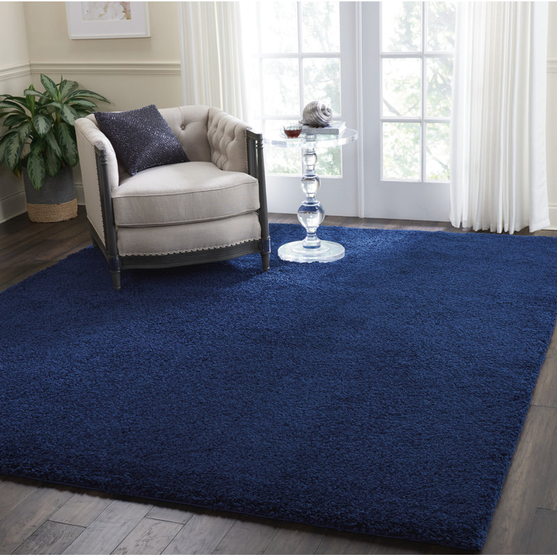 Tapis bleu marine à poils longs Sunny, Rectangle 7 pi 10 po x 9 pi 10 po