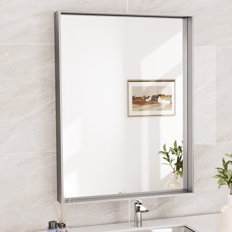 Rectangle Bathroom Vanity Mirror with Aluminum Frame and Tempered Glass, Silver, 36" x 28"