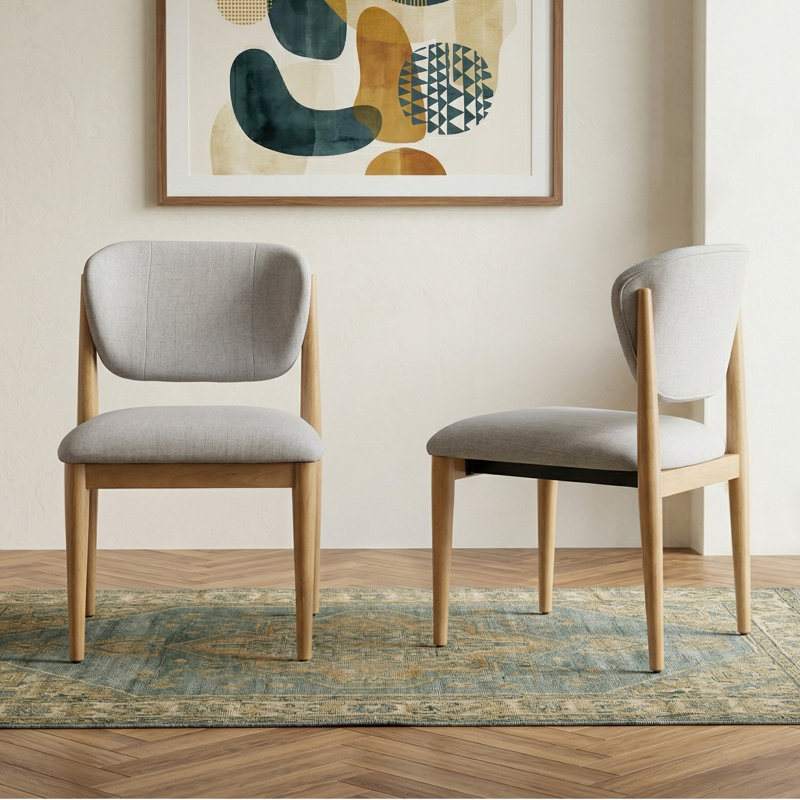 Modern Upholstered Dining Chair with Solid Wood Legs Side Chair for Kitchen Dining Room Living Room, Gray, Natural