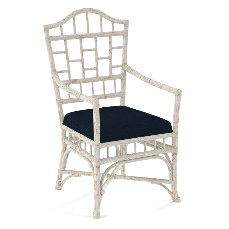 Chippendale Upholstered Arm Chair, Beige Performance Fabric; 0851-73, Antique Frost White