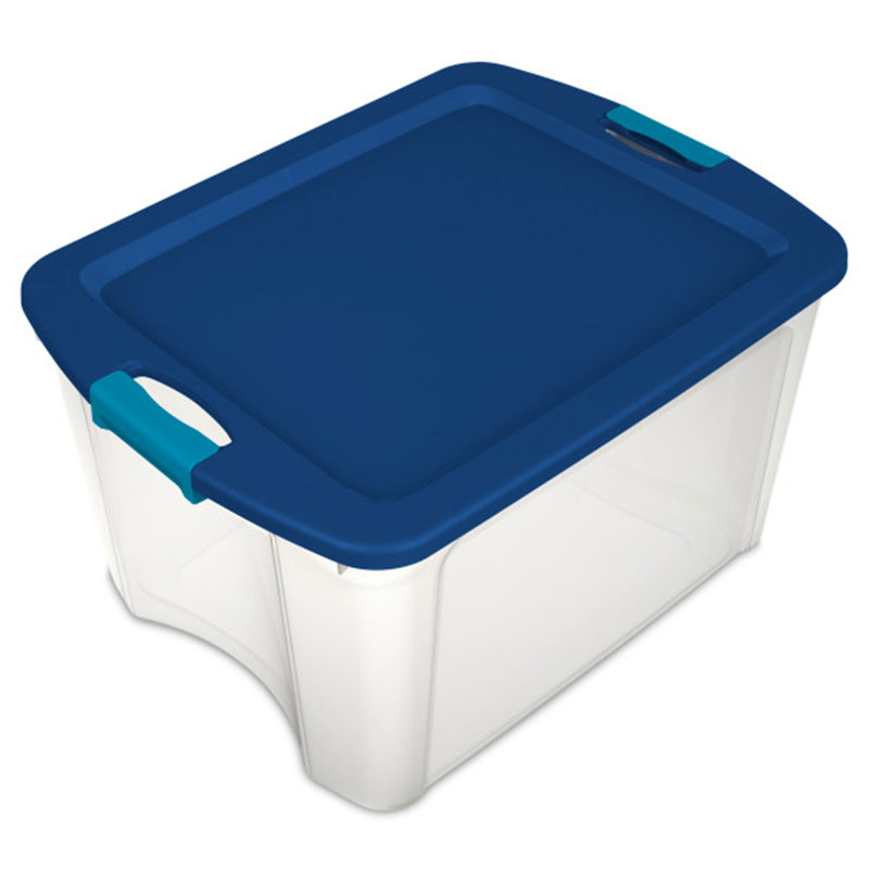 Sterilite Latch & Carry Plastic Storage Tote Container Box, Blue/White, 6-Pack, 72 Quart