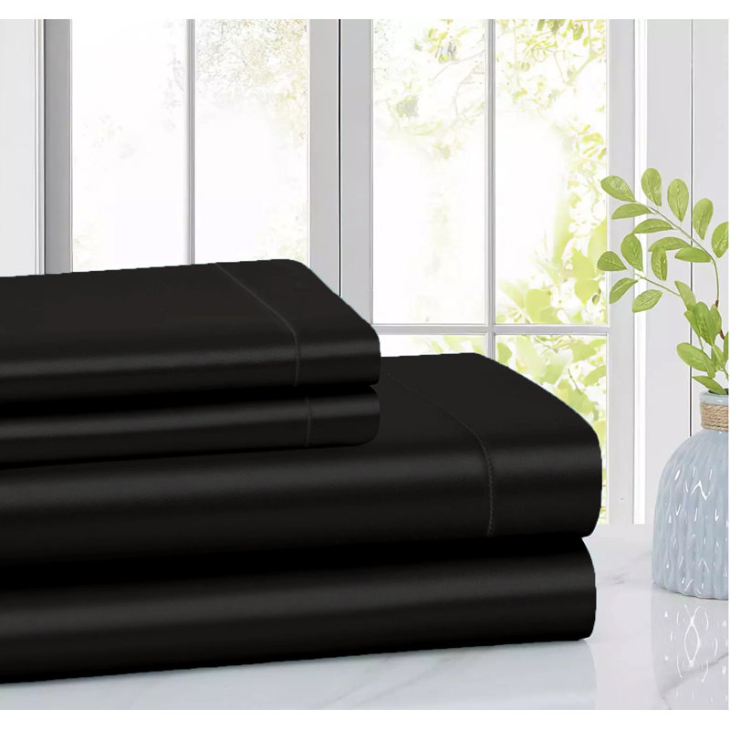  Ensemble de draps en satin de luxe et soyeux 4 pièces Rose Collection - 6 couleurs, Très grand, Noir