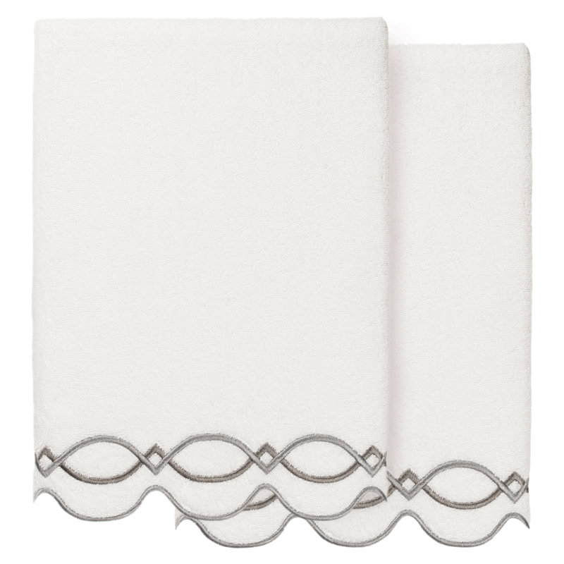  Ensemble de serviettes de bain 100% coton DIAMOND CHAIN 2 pièces, Blanc / Gris, Serviette de bain - paquet de 2