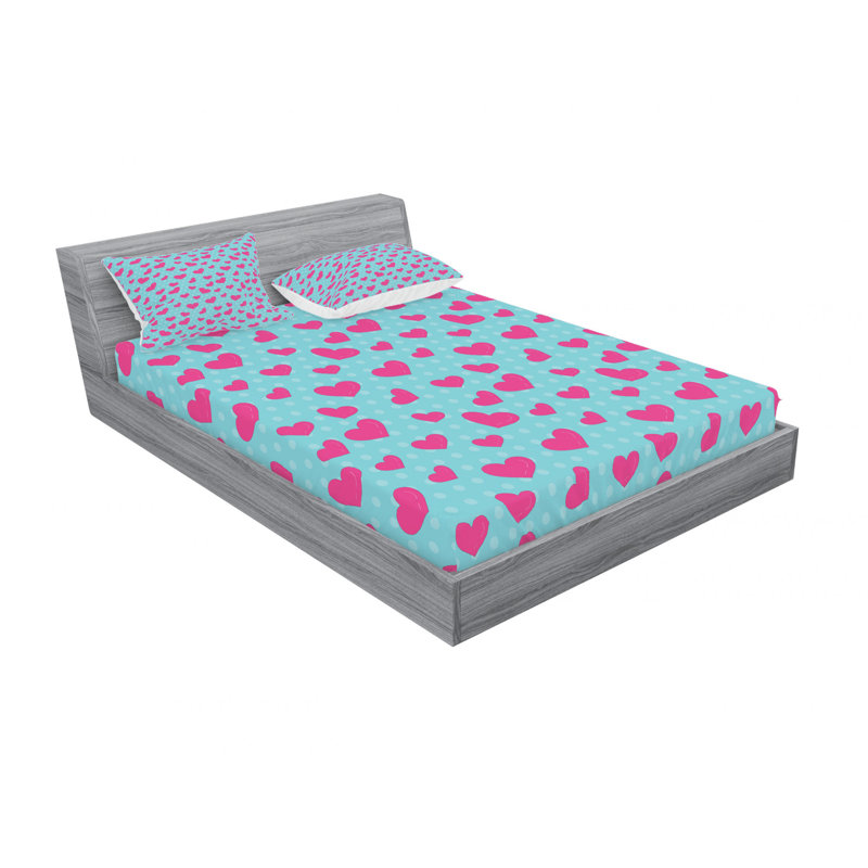 Ensemble de draps image rétro avec cœurs, Ensemble de draps pour lit double avec un drap-hou