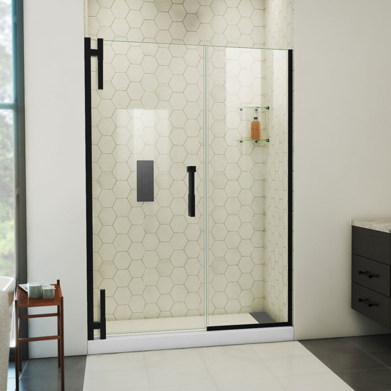  DreamLine Ascend 56 1/2 - 57 1/2 inch W x 72 inch H Frameless Pivot Shower Door in Matte Black, Matte Black, 57.5"