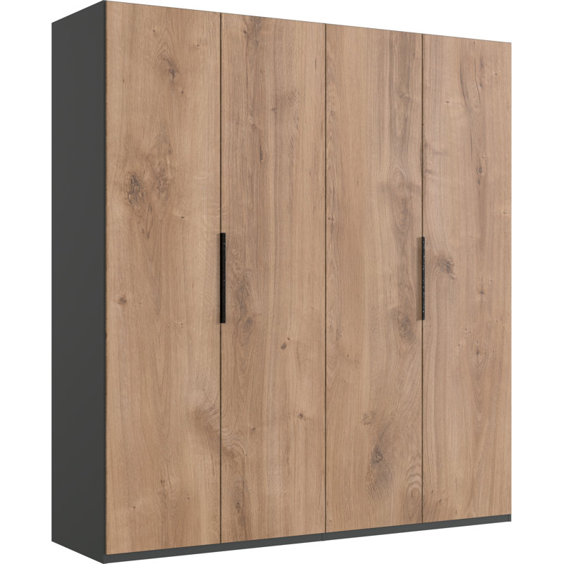 Guardino 4 Door Wardrobe, 236cm H x 200cm W x 58cm D, Graphite/Plank Oak