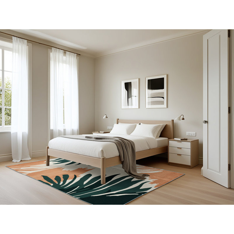 Tapis bleu aquarelle lavable à la machine, Rectangle 5 pi x 7 pi