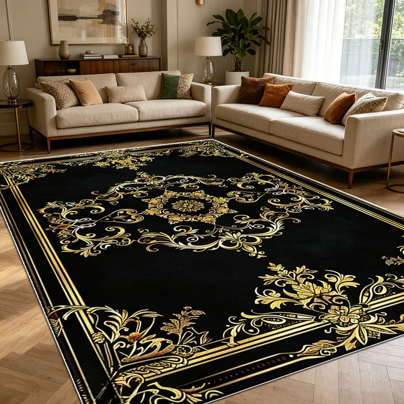1PC Vintage Gold Baroque Damask area rugs for Living Room, Soft and Comfortable, Suitable for all seasons, easy-to-maintain, machine washable Indoor floor mat, Under Table Farmhouse suitable for dining room, bedroom, entryway, kitchen, home office,