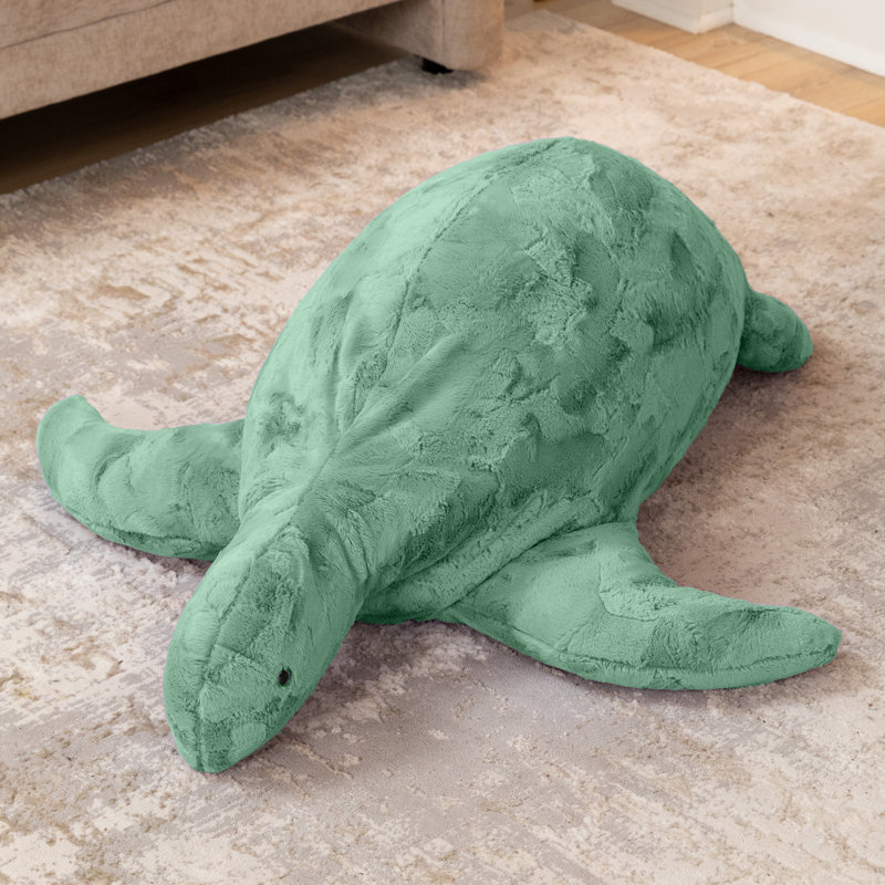 Raven-Symoné Shelly The Turtle Sea Buddy Large Kids Stuffed Animal Bean Bag And Pouf, Spearmint Green Fur, Green Faux Fur