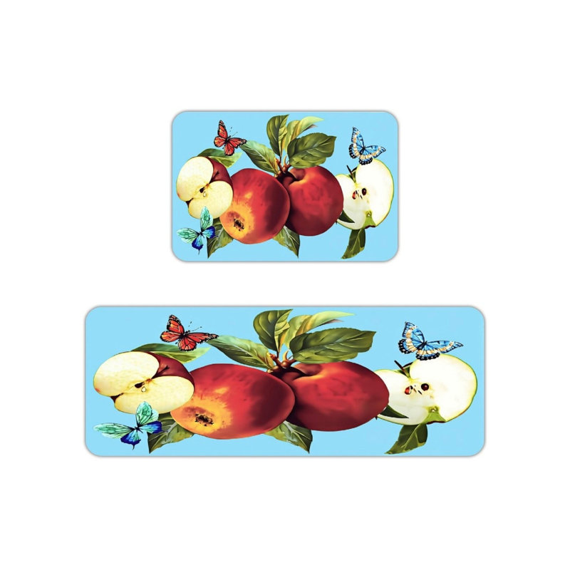 Ensemble de 2 tapis de cuisine Watercolor Apple Butterfly pour cuisine pour enfants, rouge et vert