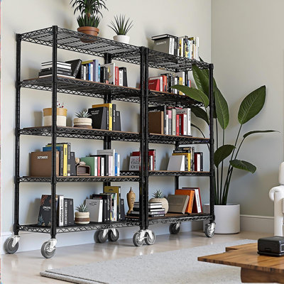 Étagère de rangement à 5 tablettes, étagère grillagée en métal robuste, étagère de garage réglable pour garde-manger (noir, 5 niveaux, P 17,7 po x l 47,2 po x H 75,6 po)