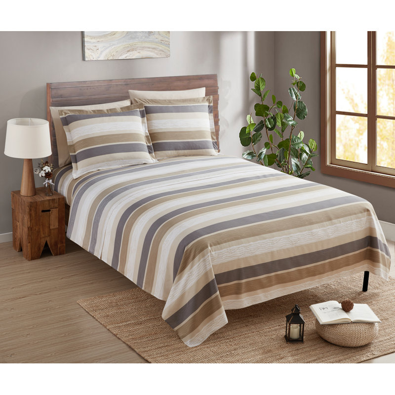 Ultra Soft Microfiber Sheet Set, California King Sheet Set with 4 Pillowcases, Brown Striped