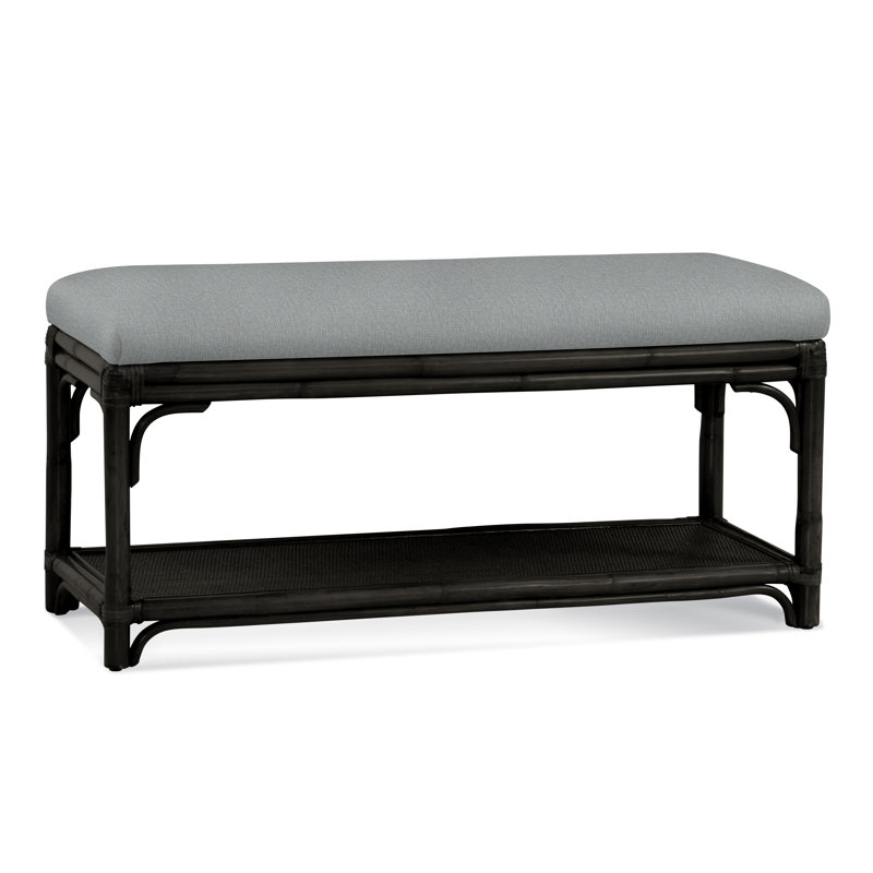 Banc de rangement en osier Summer Retreat, Noir antique, Tissu performance bleu clair 0851-55