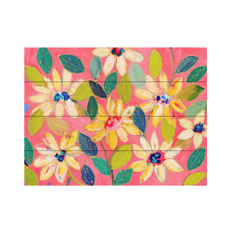 Carrie Schmitt, art floral sur bois à 3 lattes, 18" H x 22" W