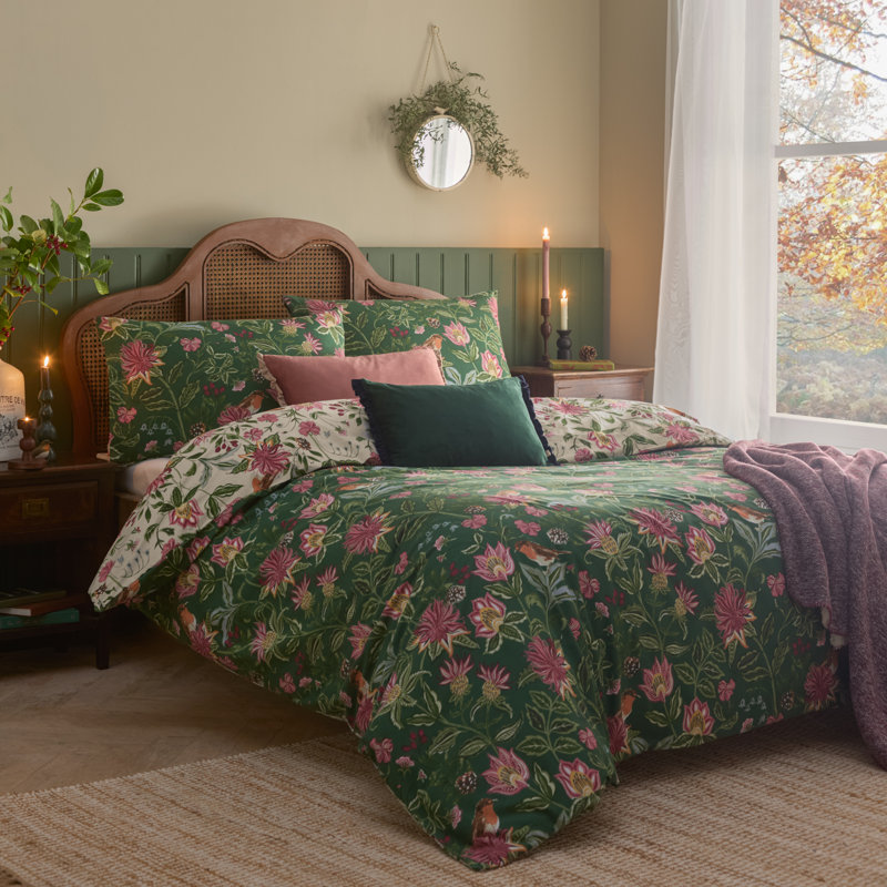 Cotton Blend Floral Duvet Cover Set with Pillowcases, Double