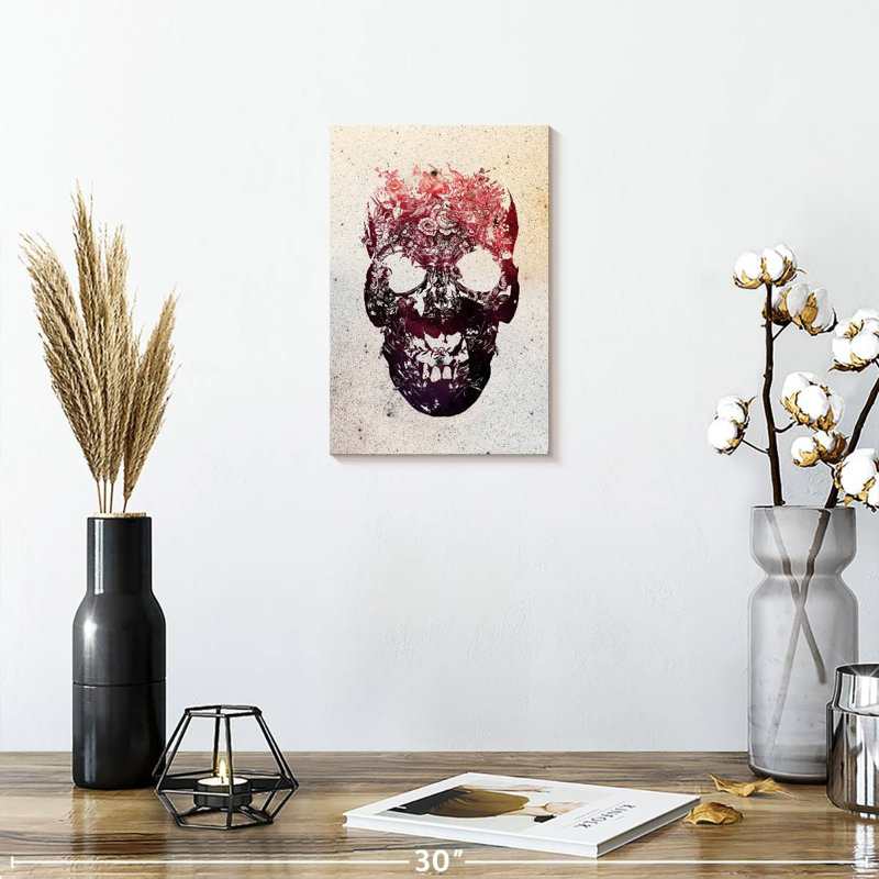 Crâne floral rose Kerner, H 12 po x l 8 po