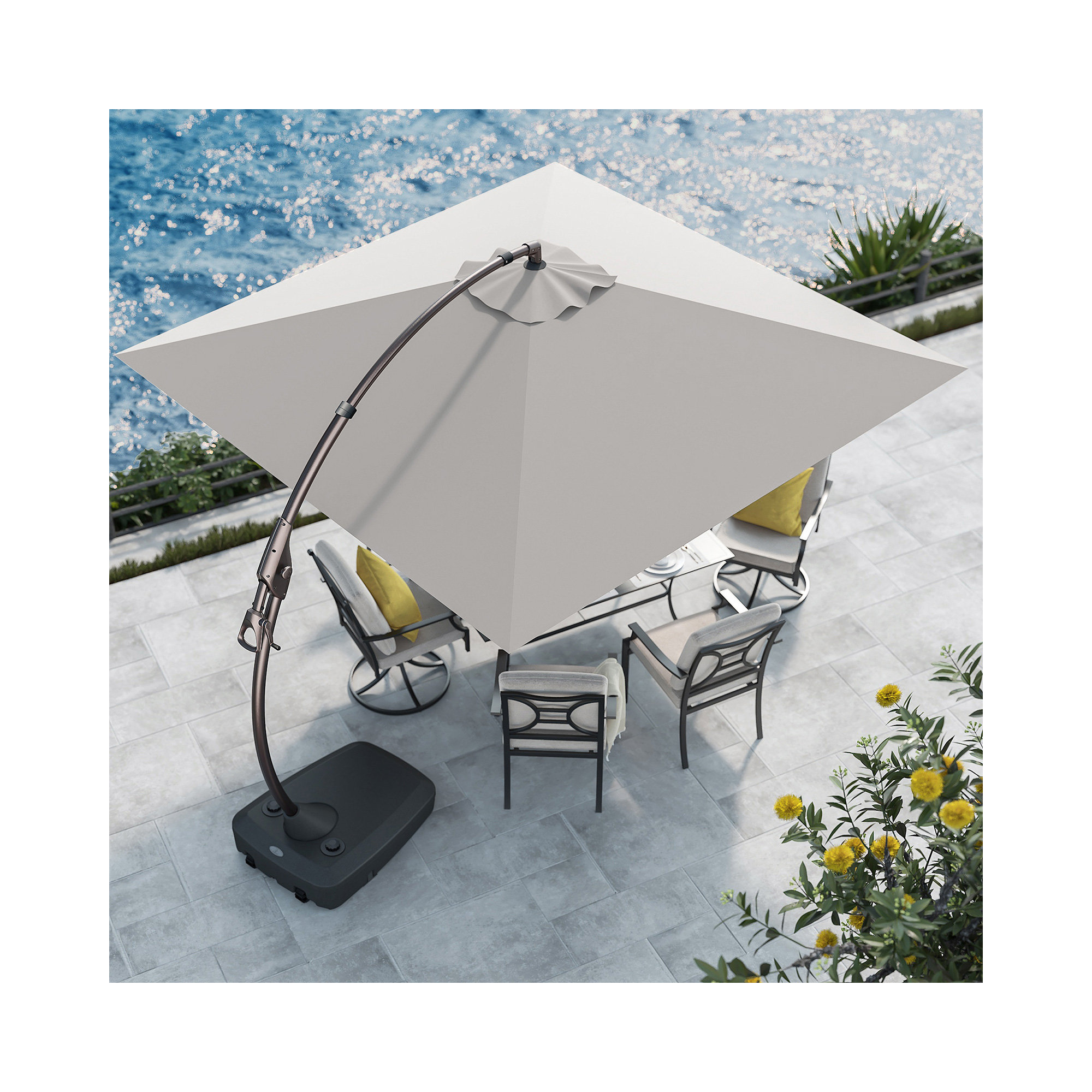 Desiree 9'10" Square Cantilever Sunbrella Umbrella, Canvas Granite