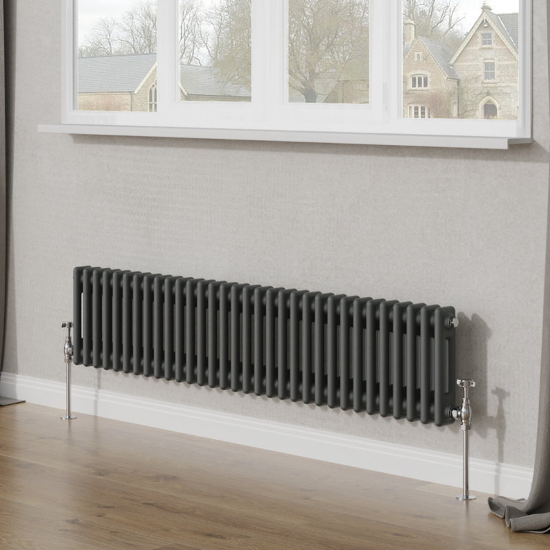 Tryphosa Traditional 2 Column Horizontal Designer Radiator, Anthracite, 30cm H x 146cm W