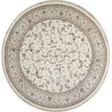 Hand-Knotted High-Quality Ivory and Ivory Round Area Rug