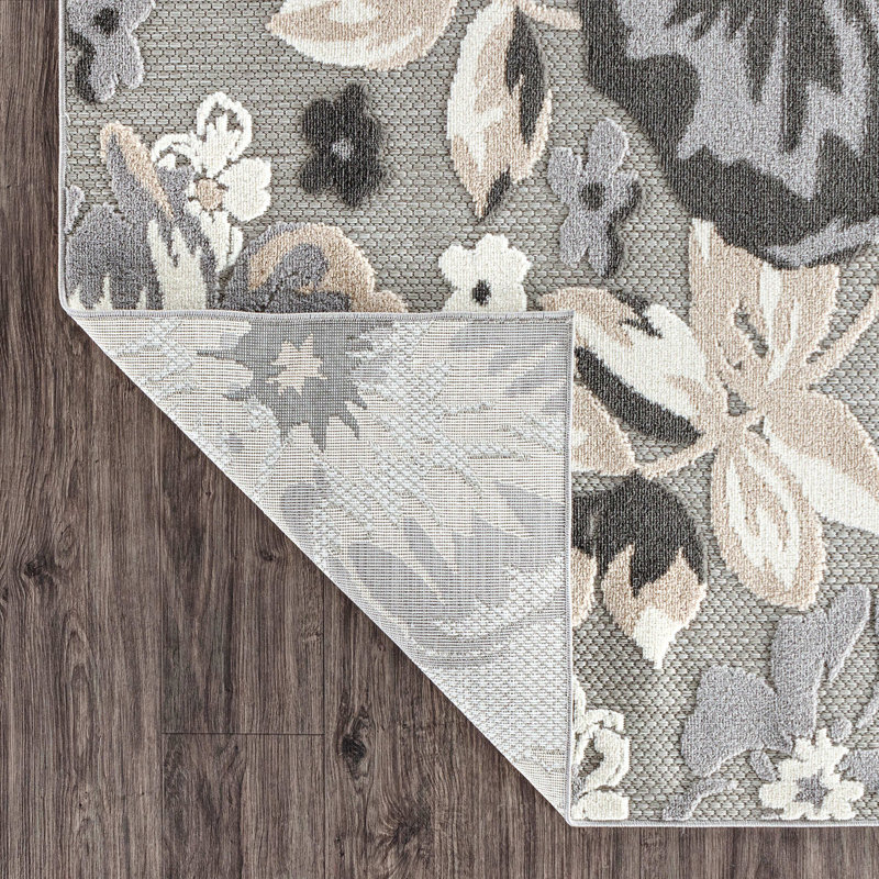 Floral Beige/Gray/Ivory Indoor & Outdoor Area Rug Gray, Runner 2' x 7'