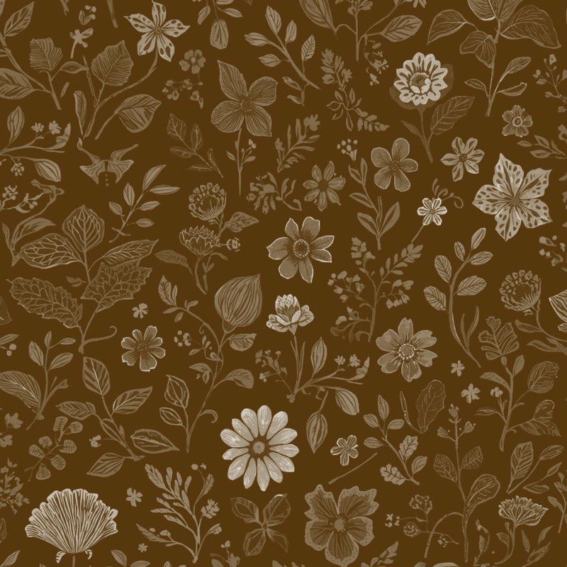 Couvertures à motifs floraux botaniques, 60 po L x 80 po H, Brun foncé / beige moyen