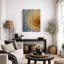 Décoration moderne abstraite géométrique à vagues concentriques bleu et or – Ensemble de 2 impressions sur toile encadrées 32 po x 12 po x 2 po-134738825-134738826