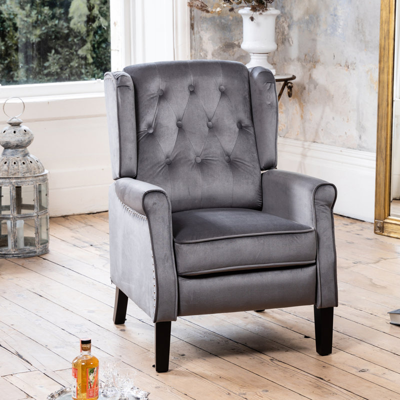 Ailith 70cm Wide Velvet Wing Chair Recliner, Grey