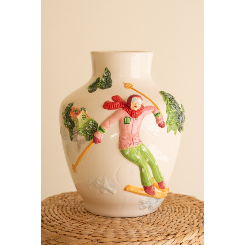 Vase de Noël en céramique avec skieur