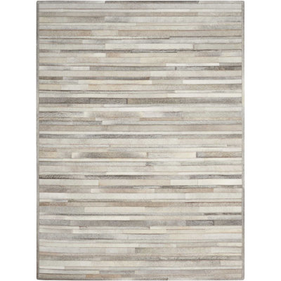 Prairie Striped Handmade Cowhide Silver Area Rug