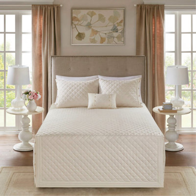 Cotton Reversible Tailored Bedspread Set Khaki King